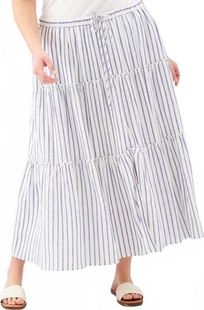 Karen Kane Stripe Tiered Midi Skirt - Plus In Off White With Blue
