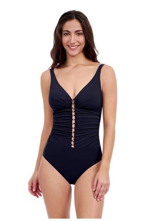 Gottex Tutti Frutti D-Cup V-Neck Gold Beaded One Piece in Black at Nordstrom, Size 18