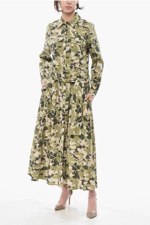 Woolrich Maxi Shirt Dress WILDERNESS with Botanical Print and Belt size Xs
