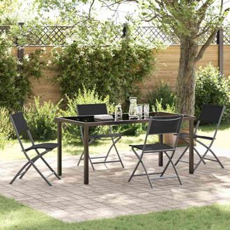 vidaXL Conjunto De Comedor De Jard&iacute;n 5 Pcs Negro Textileno Y Acero Vidaxl