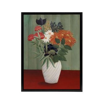 Artery8 Flower Bouquet China Asters Rousseau Black Framed Canvas Wall Art | Size: W24 x H32