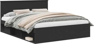 vidaXL Bed Frame with Headboard Black 160 x 200 cm Solid Pine Wood vidaXL