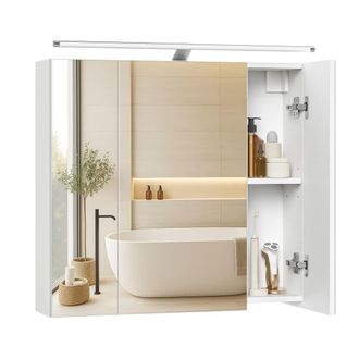 Vasagle Armario de ba&ntilde;o de pared con 3 puertas espejo iluminaci&oacute;n blanco