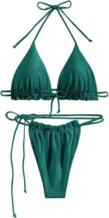 Generic Dissolving Bikini Plain Bikini Sexy Strap Split Swimsuit Multicolor Split Beachwear Swimsuit for Women Bikini Waterproof, Green, S
