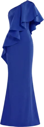 Saiid Kobeisy Yellow Pear Ruffled One-Shoulder Scuba Long Dress