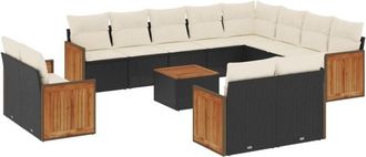 vidaXL Set De Sof&aacute;s De Jard&iacute;n Y Cojines 13 Pzas Rat&aacute;n Sint&eacute;tico Negro Vidaxl
