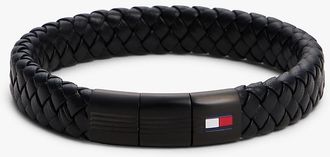 Tommy Hilfiger Mens Braided Leather Bracelet - Black