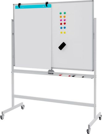 Costway Costway - Pizarra M&oacute;vil Magn&eacute;tica En Seco 120 X 90 Cm, Doble Cara, Con Soporte Sobre Ruedas Bloqueables, Giro De 360 &deg;, Altura Ajustable, Pizarra Blan