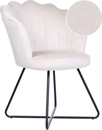 Beliani Sill&oacute;n De Terciopelo Respaldo Concha Sin Reposabrazos Blanco Crema Lovelock