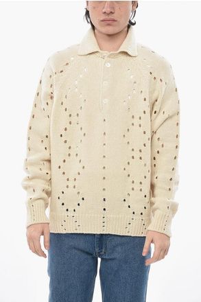 Givenchy Openwork Alpaca-Blend Pullover with Polo Collar size Xs