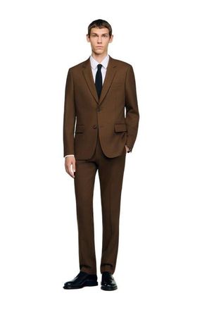 Sandro Tailored Virgin Wool Jacket in Tobacco Brown at Nordstrom, Size 56 Eu