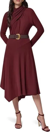 DKNY Mock Neck Long Sleeve Asymmetrical Hem Dress in Black Cherry at Nordstrom, Size X-Small