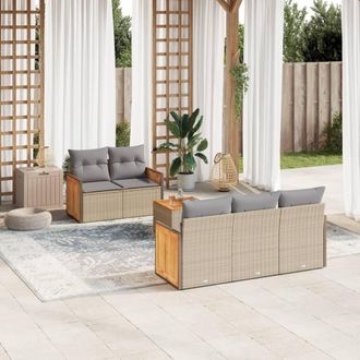 vidaXL Juego De Sof&aacute;s Jard&iacute;n Con Cojines 6 Pzas Rat&aacute;n Sint&eacute;tico Beige Vidaxl