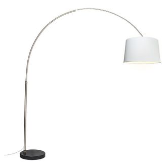 QAZQA Moderno Lámpara de arco de acero con pantalla de tela blanca 45 cm - xxl Textil /Acero Alargada Adecuado para led Max. 1 x 60 Watt - Qazqa