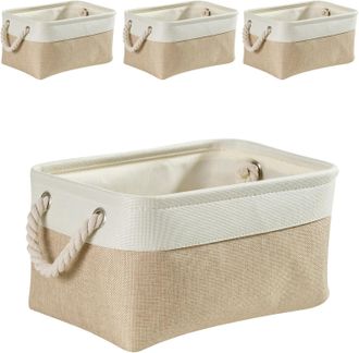 OEM Paquete De 4 Cajas Grandes De Lona Con Asas Para Guardar Ropa, Juguetes Y Toallas (plegables, Color Caqui Claro Y Blanco)