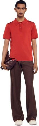 Sandro Short-sleeve knitted polo shirt in Blood Orange at Nordstrom, Size X-Small