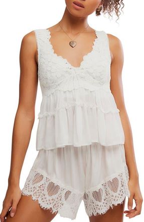 Free People Petal Party Ruffle Trim Lace Babydoll Top in Clean Ivory at Nordstrom, Size X-Small