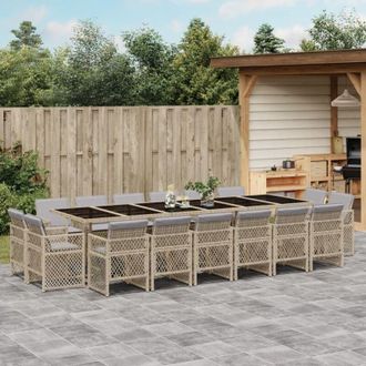 vidaXL Set Comedor De Jard&iacute;n 17 Pzas Con Cojines Rat&aacute;n Sint&eacute;tico Beige Vidaxl