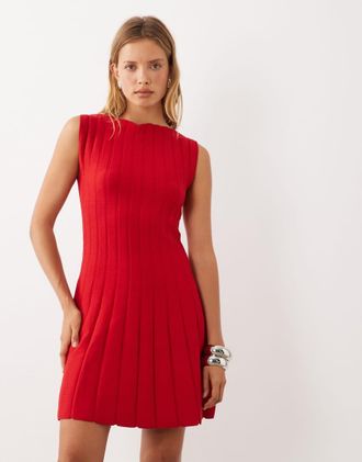 Mango vestito mini in maglia senza maniche rosso