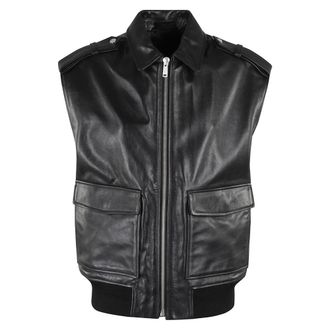 Anine Bing Vests, female, Black, Size: S Black Leather Vest with Shirt Collar