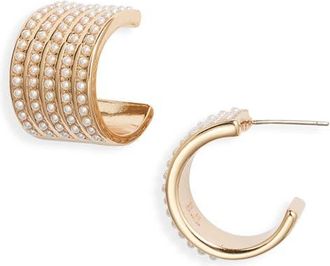 Kenneth Jay Lane Faux Pearl Dot Huggie Hoop Earrings in Gold at Nordstrom