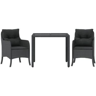 vidaXL Set Comedor De Jard&iacute;n 3 Pzas Con Cojines Rat&aacute;n Sint&eacute;tico Negro Vidaxl