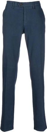 Canali Blauwe Tailored Broek met Rechte Pijpen - Heren - Slim Fit Broeken - Blauw - 3XL - Katoen - Broeken