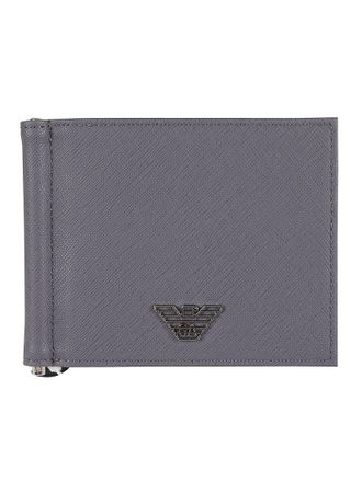 Emporio Armani Textured Grey Logo Plaque Money Clip Wallet