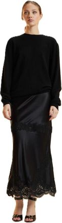 Cynthia Rowley Satijnen Kanten Rok - Dames - Midirokken - Zwart - M - Satijn - Rokken