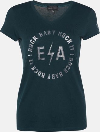 Emporio Armani Green Logo Print Cotton Crew Neck T-Shirt