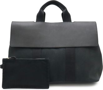 Herm&egrave;s Black White Toile Chevron Handbag Pouch Tote Bag (Pre-Owned)