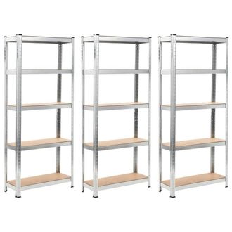 Berkfield Home Storage Shelves 3 pcs Silver 75x30x172 cm Steel & MDF | Size: 75 x 30 x 172 cm