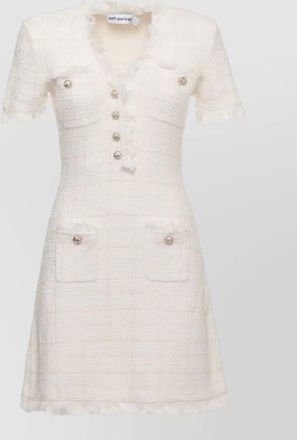 Self Portrait textured v-neck short-sleeve mini dress