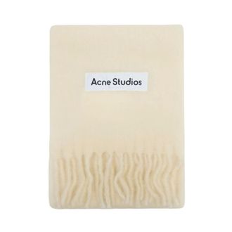 Acne Studios Winter Scarves, unisex, White, Size: ONE SIZE Wool Logo Scarf