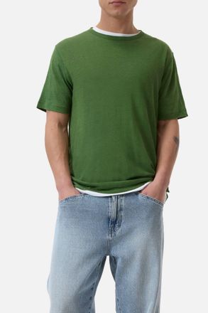 Closed Linen Blend Crew T-Shirt In Ranger Green