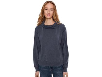 Mod-o-doc Long Sleeve Draped Turtleneck Sweatshirt Womens Sweatshirt Vibrant Navy : LG (US 12-14), Cotton/Polyester