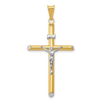 Diamond2Deal 14k Two-tone Gold Rhodium Inri Crucifix Pendant