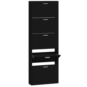 Berkfield Home Shoe Cabinet Black 59x17x169 cm Engineered Wood | Size: 59 x 17 x 169 cm