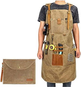 OEM Delantal De Trabajo De Tela Encerada Para Hombre Y Mujer Con Bolsillo Y Tirantes Acolchados, Hebilla De Liberaci&oacute;n R&aacute;pida, Ajustable Hasta La Talla Xx