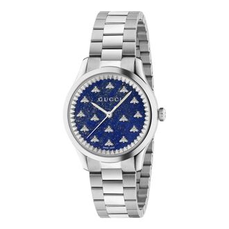 Gucci 32 mm stalen kast- donkerblauwe lapiz steen wijzerplaat met bijen- stalen armband - Dames - Horloges - Grijs - ONE Size - Accessoires