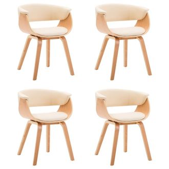 vidaXL Vidaxl - Sillas De Comedor 4 Uds Madera Curvada Y Cuero Sint&eacute;tico Crema