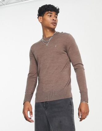 AllSaints Mode - Maglione in lana merino marrone cocco m&eacute;lange