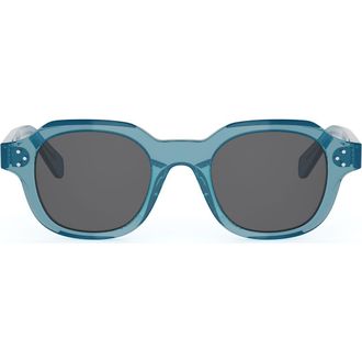 Celine 3 Dots 48mm Round Sunglasses in Shiny Light Blue /Blue at Nordstrom