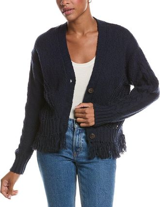 Autumn Cashmere Fringe Mixed Stitch Open Cardigan