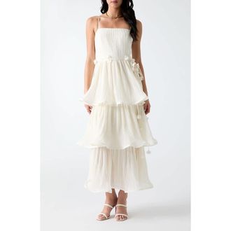 Guess Alessia Sleeveless Tiered Ruffle Maxi Dress in White at Nordstrom, Size 10