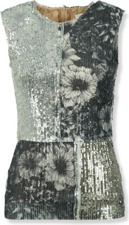 Maison Margiela Tops, Dames, Veelkleurig, S, Pailletten, Top Floreale con Paillettes