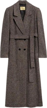 Momoni Elin Double-Breasted Herringbone Long Coat - Dames - Mantel - Veelkleurig - L - Wol - Jassen