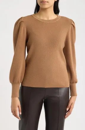Anne Klein Puff Shoulder Sweater in Vicuna at Nordstrom, Size X-Large