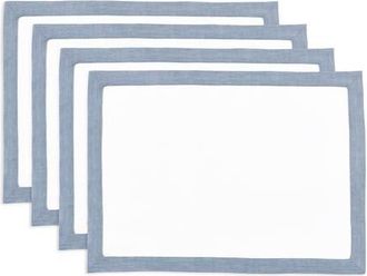 Solino Home Linen Placemats Set of 4, 14 x 19 Inch for Dining Table, Holiday and Everyday Table Decor - Classic in Chambray Blue And White at