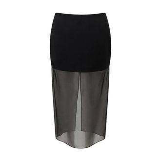 Simona Corsellini Maxi Skirts, female, Black, Size: XS Gonna Midi in Cady con Trasparenza in Organza